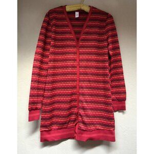 JW Style Womens Large Button Front Red Striped V-neck Cardigan Sweater Casual